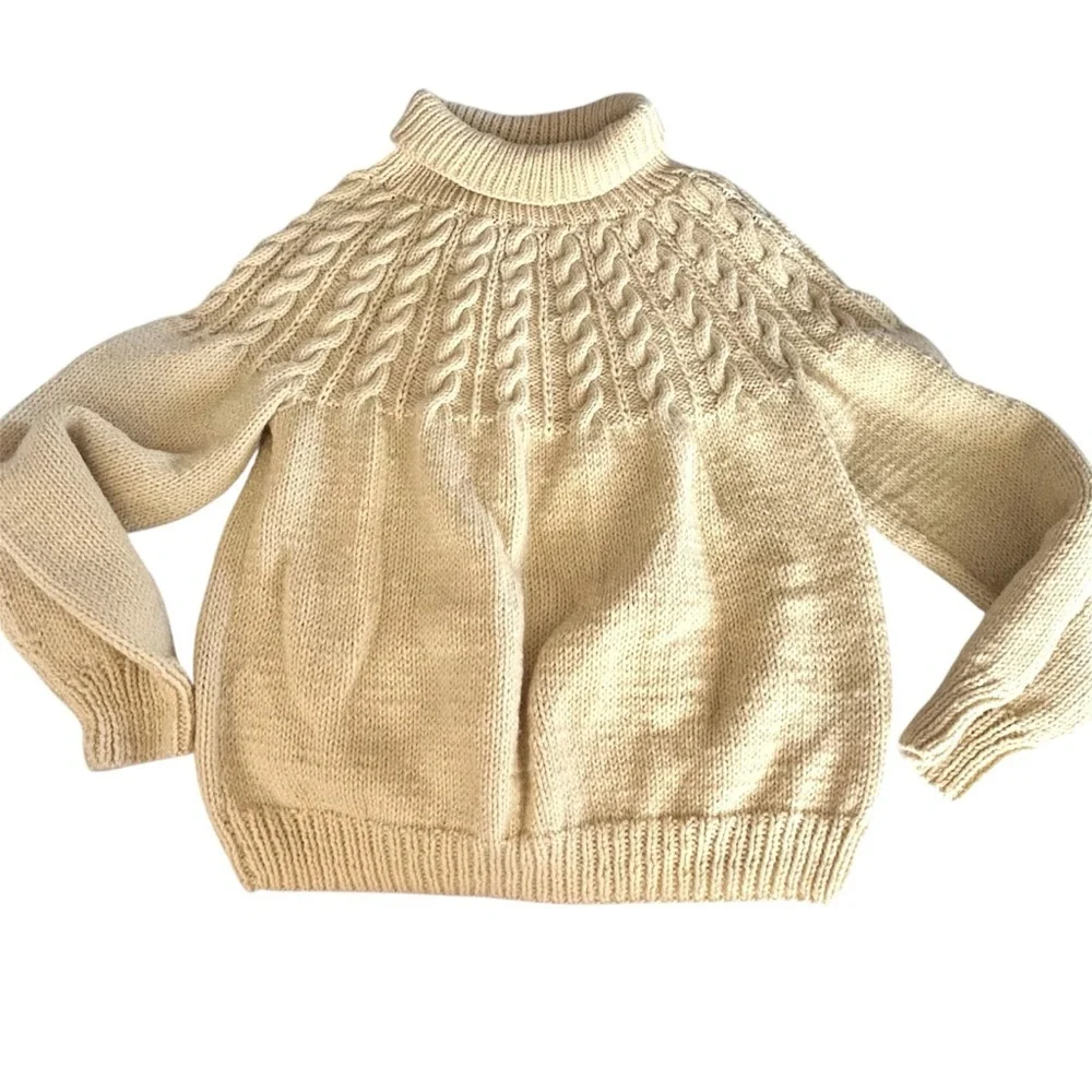 Suigeneris Wool Cable Knit Fisherman Sweater Size L Cream Rory Gilmore
